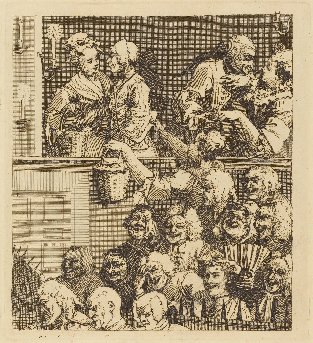 The Laughing Audience, by William Hogarth, ink, 1733