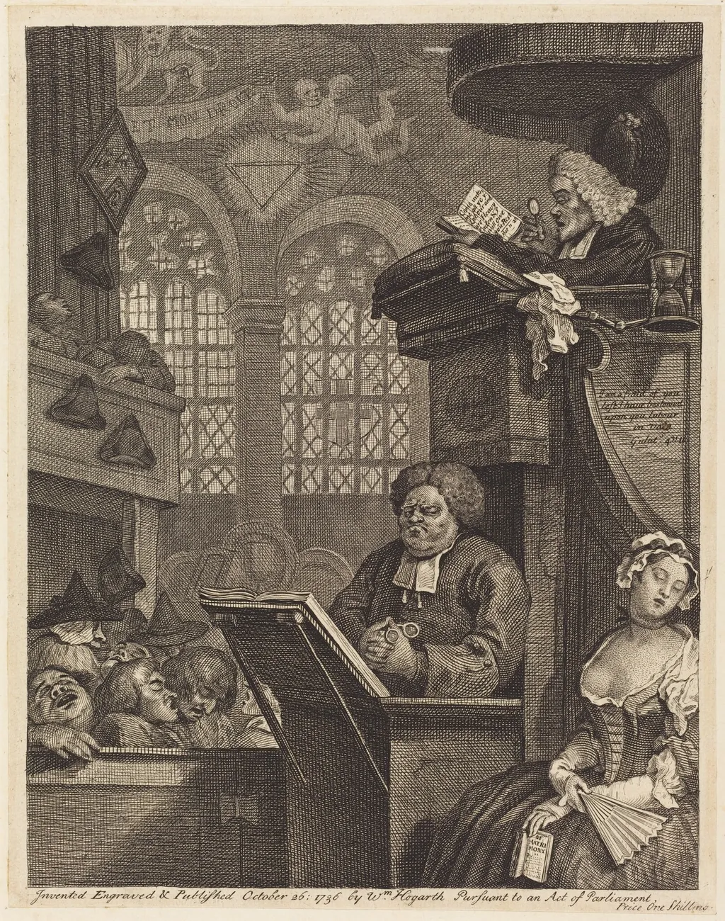 The Sleeping Congregation, by William Hogarth, ink, 1736