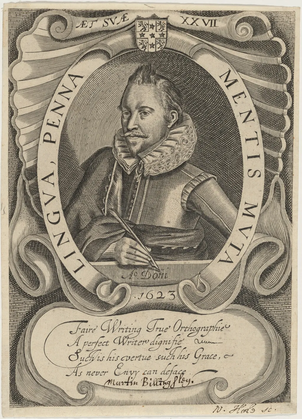 Martin Billingsley, by William Hole, ink, 1623