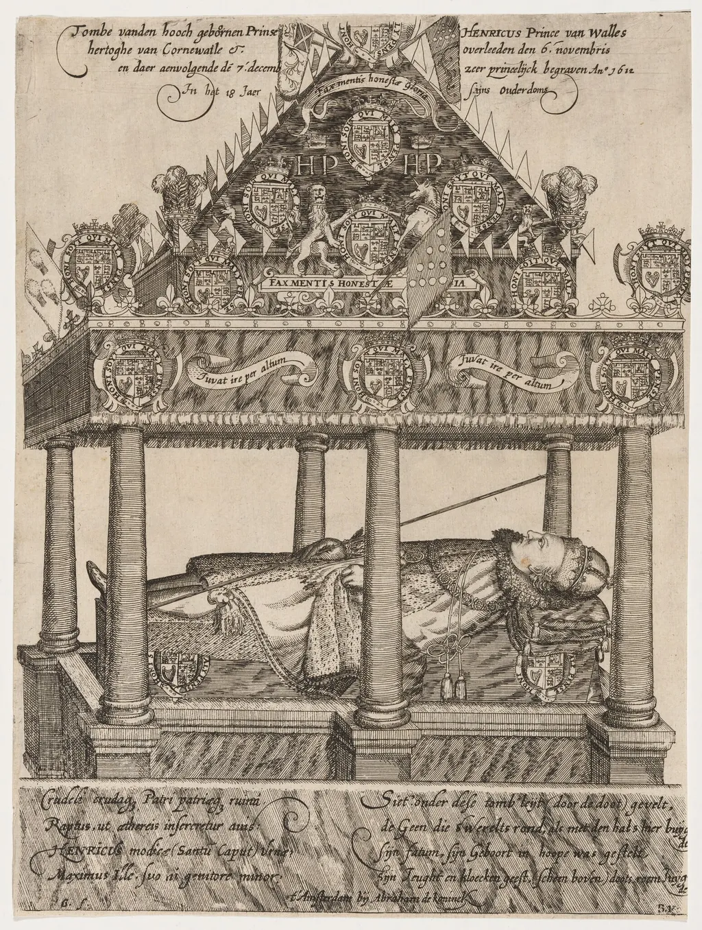 Prince Henry's Hearse, by William Hole, ink, 1606