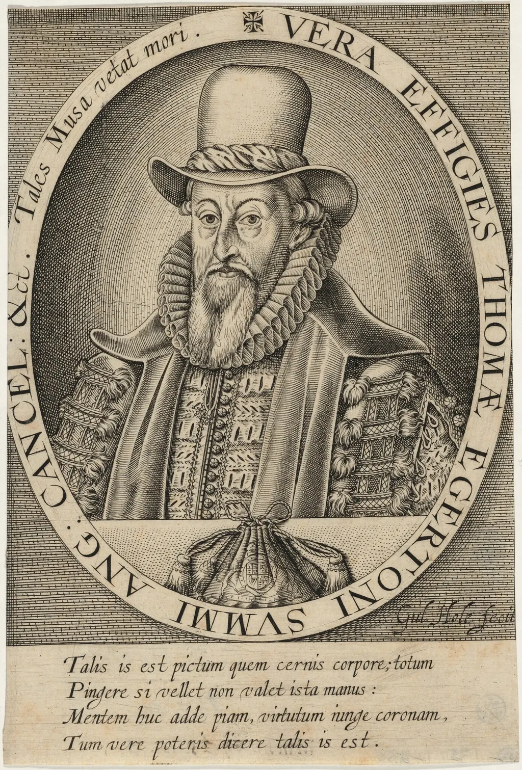 Thomas Egerton, First Viscount Brackley, by William Hole, ink, 1606