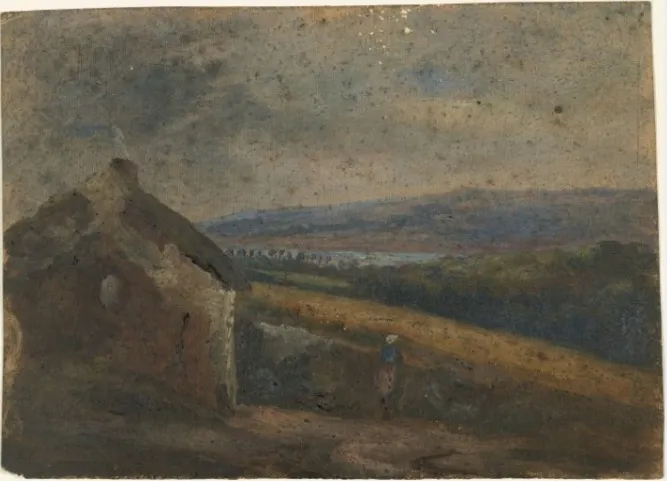 A Woman outside a Cottage, by William Howis junior, unspecified, 1852