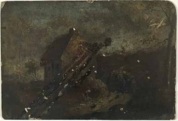 Cottage by a Stream; Two Women in Conversation (on verso), by William Howis junior