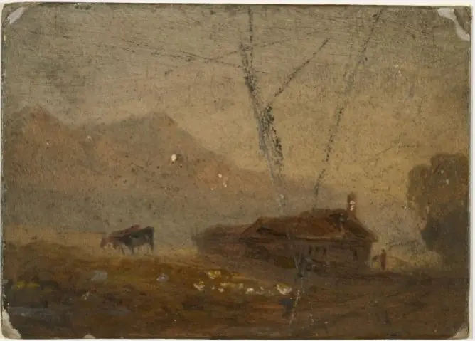 Farmhouse and Cattle near Mountains, by William Howis junior