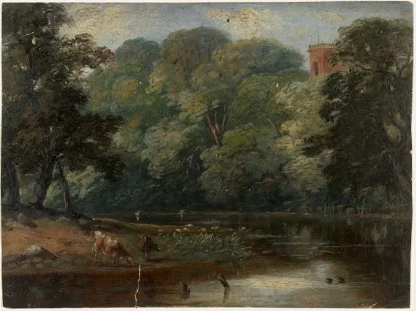 Cattle Drinking, by William Howis senior, unspecified, 1850