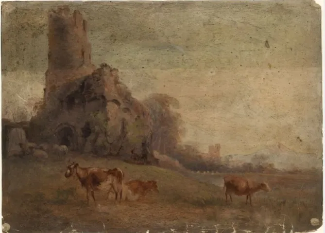 Cattle near a River, by William Howis senior, unspecified, 1863