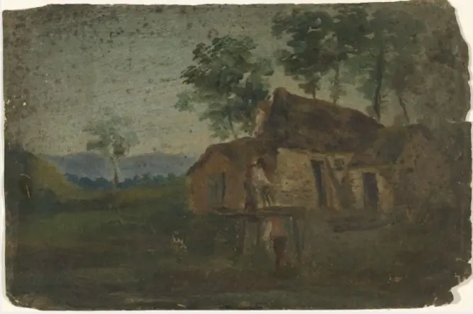 Figures outside a Cottage, by William Howis senior