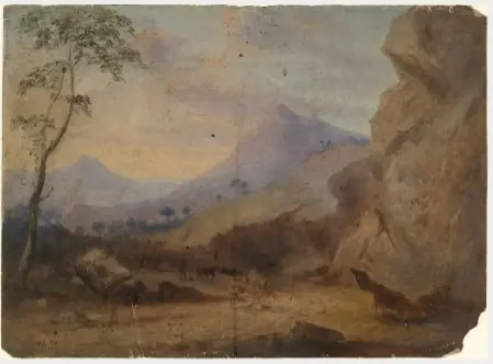 View towards the Great and Little Sugarloaf Mountains, County Wicklow, by William Howis senior