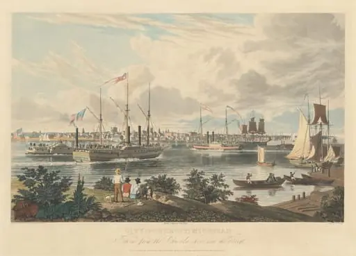 City of Detroit, Michigan: Taken from the Canada Shore near the Ferry, by William James Bennett