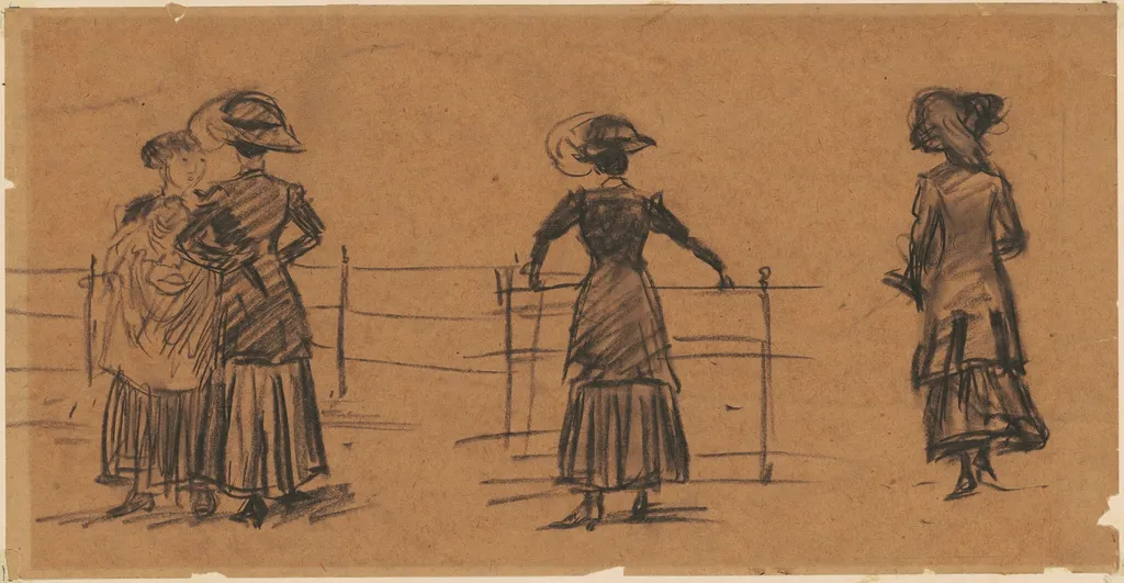 Studies of Women by the Park Railing, by William James Glackens, charcoal, 1905