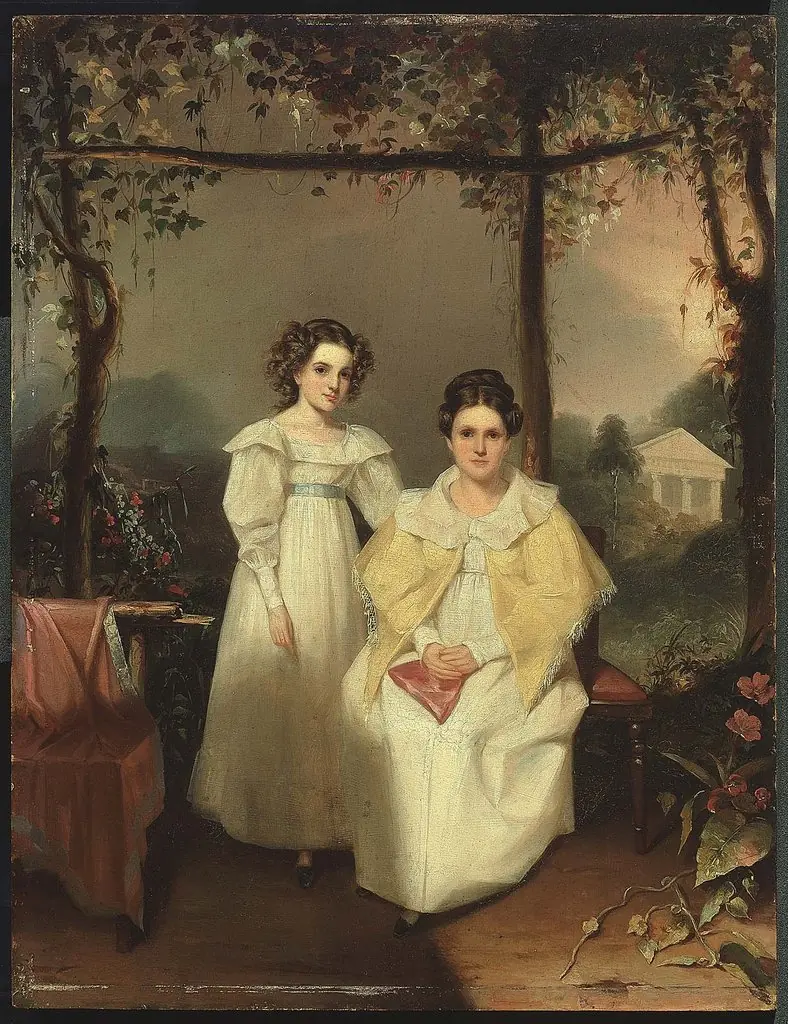 Margaret Oliver Colt and Mary Devereux Colt in the Gardens at "Green Mount," Baltimore, by William James Hubard