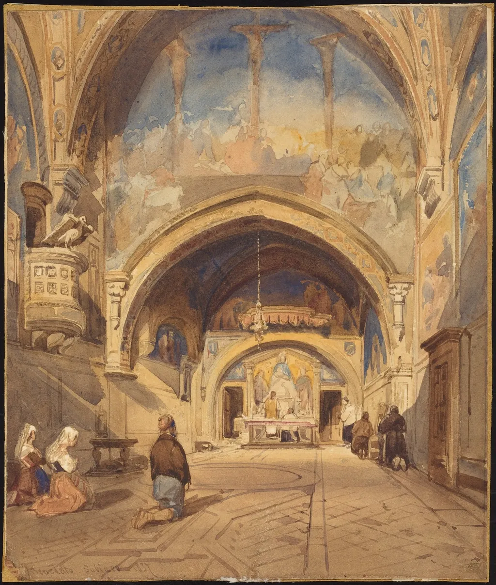 Interior of the Church of San Benedetto, Subiaco, by William James Müller, graphite, 1837