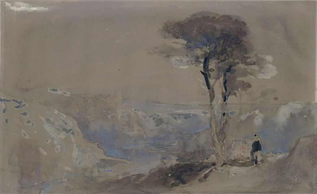Landscape with River and Ruined Tower, by William James Müller, watercolor, 1840