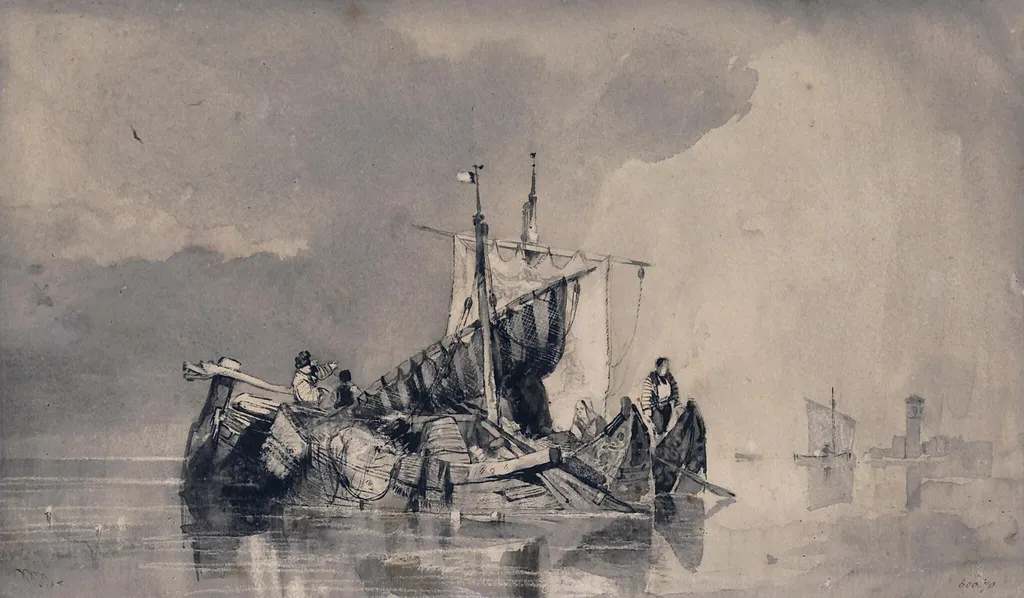 River scene with boats, by William James Müller, 1840