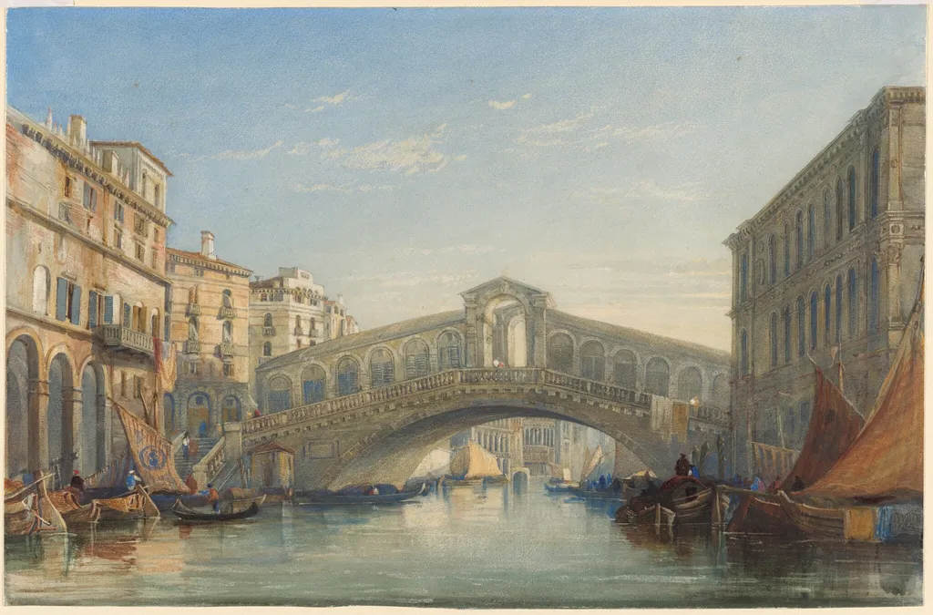 The Rialto Bridge, Venice, by William James Müller, watercolor, 1835