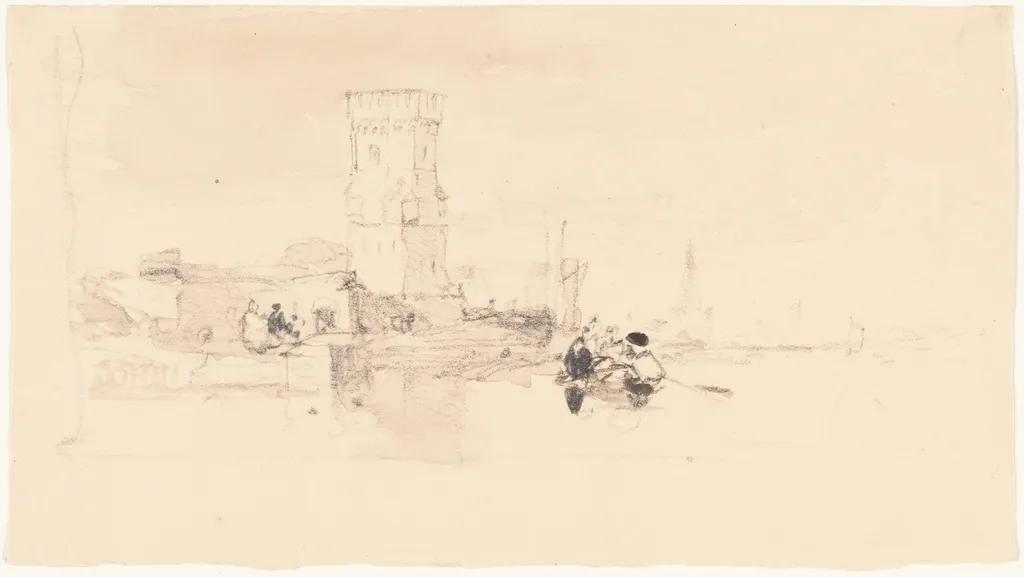 Tower Overlooking Water, by William James Müller, graphite, 1801