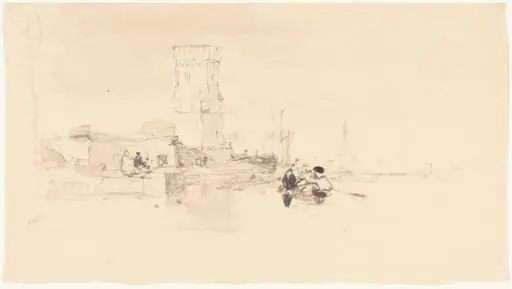 Tower Overlooking Water, by William James Müller