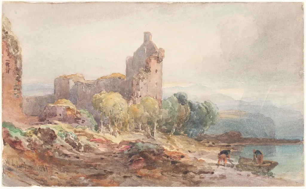 A Ruined Castle on a Lake, by William Leighton Leitch, graphite, 1881