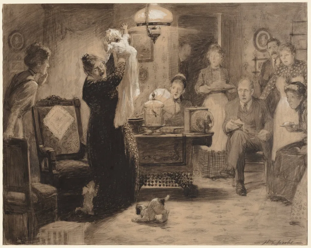 Sketch to illustration "The Stationary Baby", by William Leroy Jacobs, 1912