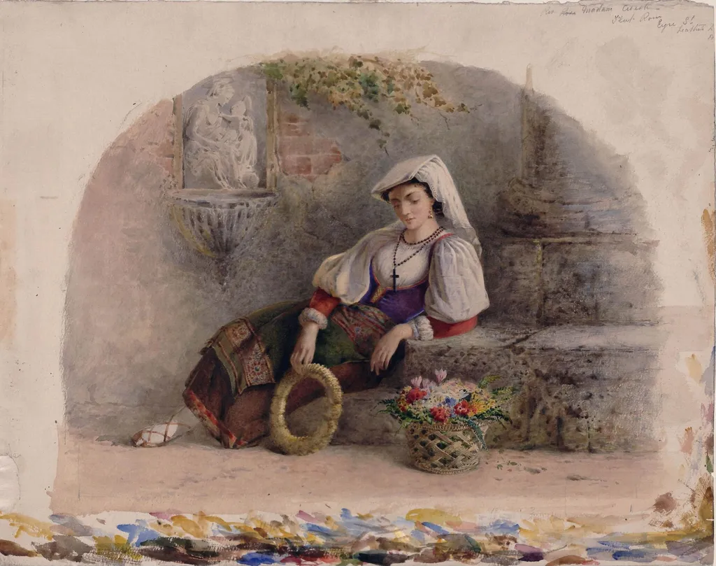 A Contadina Reposing, by William Linnaeus Casey, watercolor, 1862