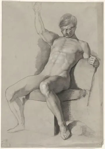Seated Male Nude with Raised Right Hand, by William Linnell