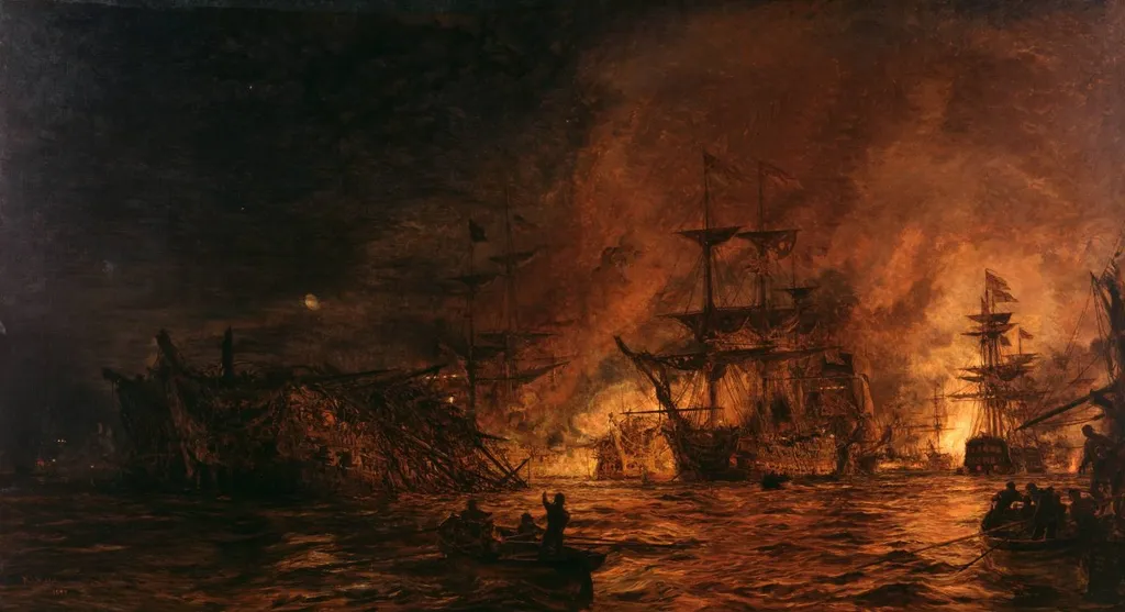 Battle of the Nile, by William Lionel Wyllie, unspecified, 1900