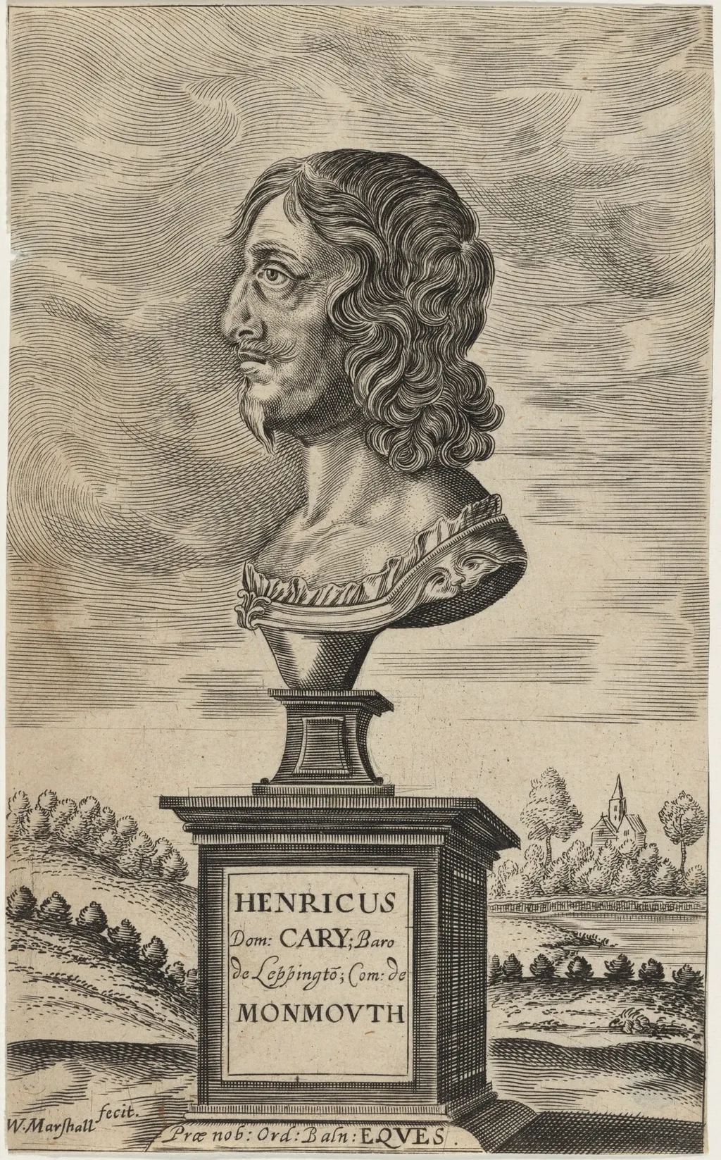 Bust of Earl of Monmouth, by William Marshall, ink, 1649