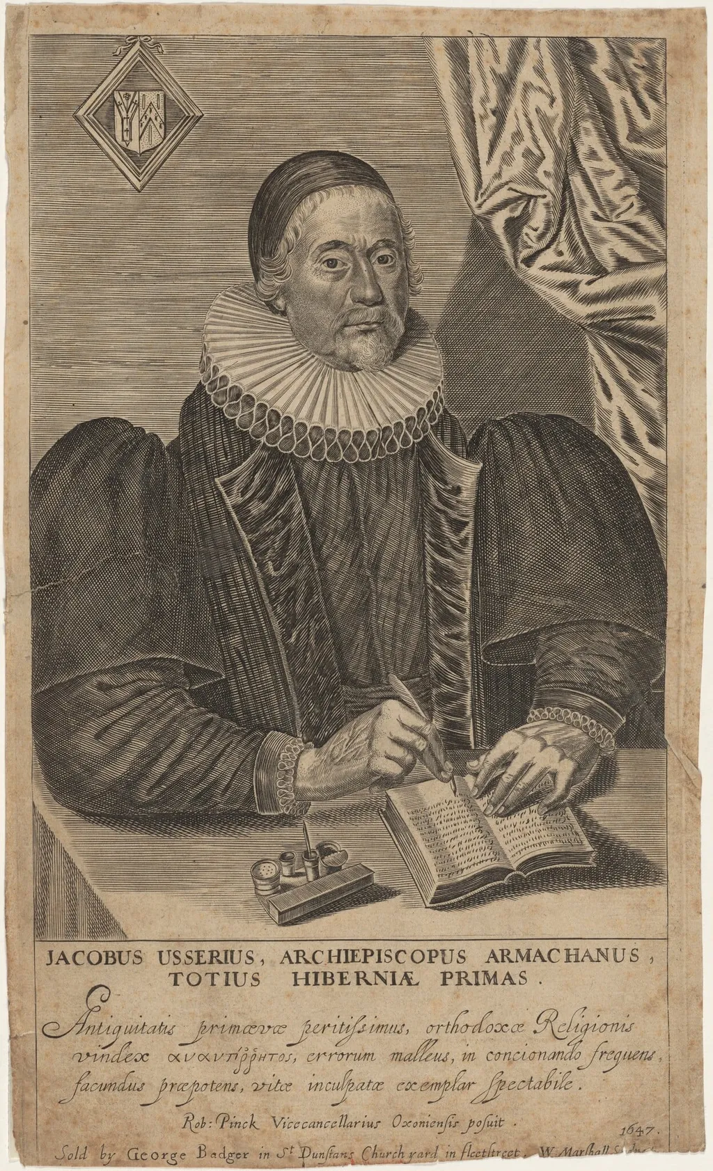James Ussher, Archbishop of Armagh, by William Marshall, ink, 1647