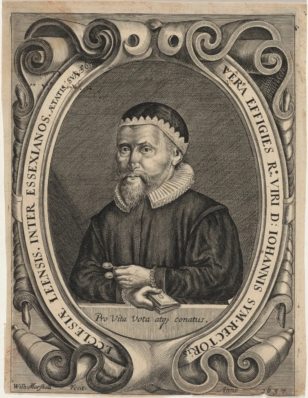 John Sym, Rector of Leigh and Essex, by William Marshall, ink, 1637