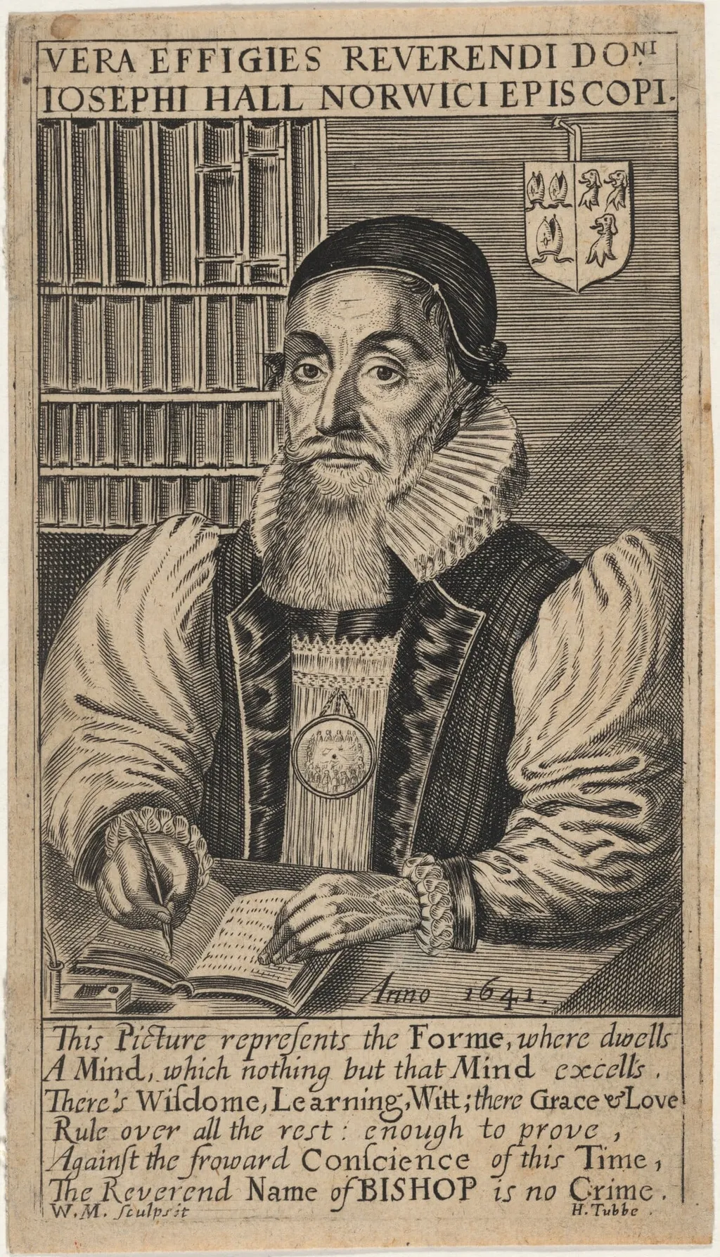 Joseph Hall, Bishop of Norwich, by William Marshall, ink, 1641