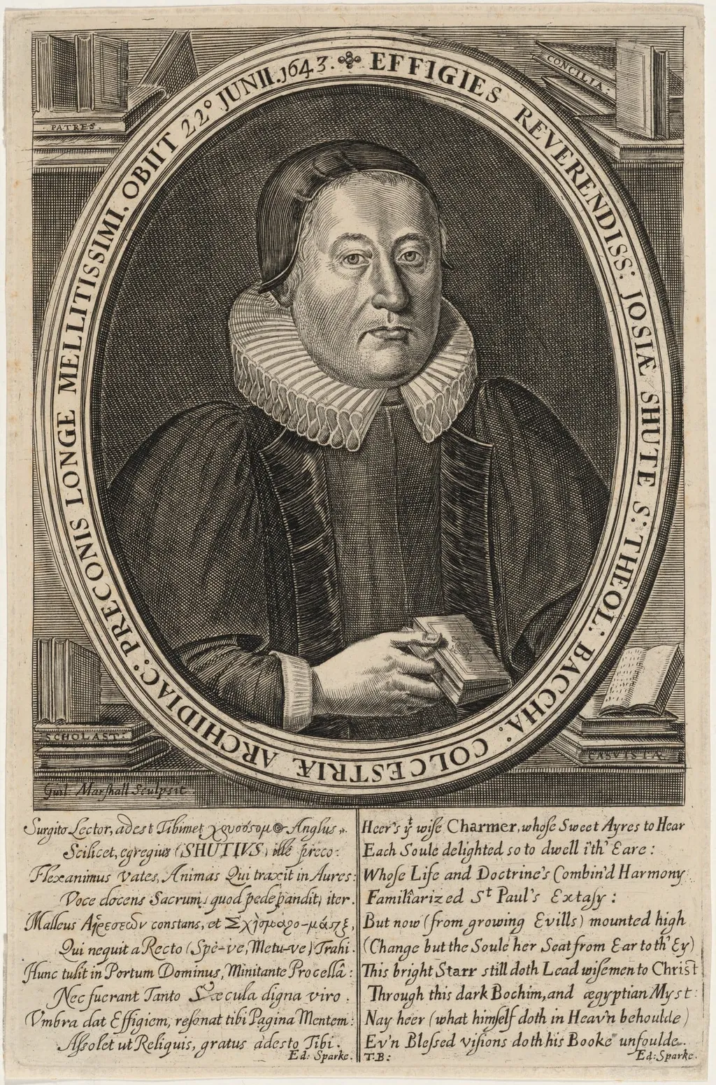 Josiah Shute, B.D., by William Marshall, ink, 1649