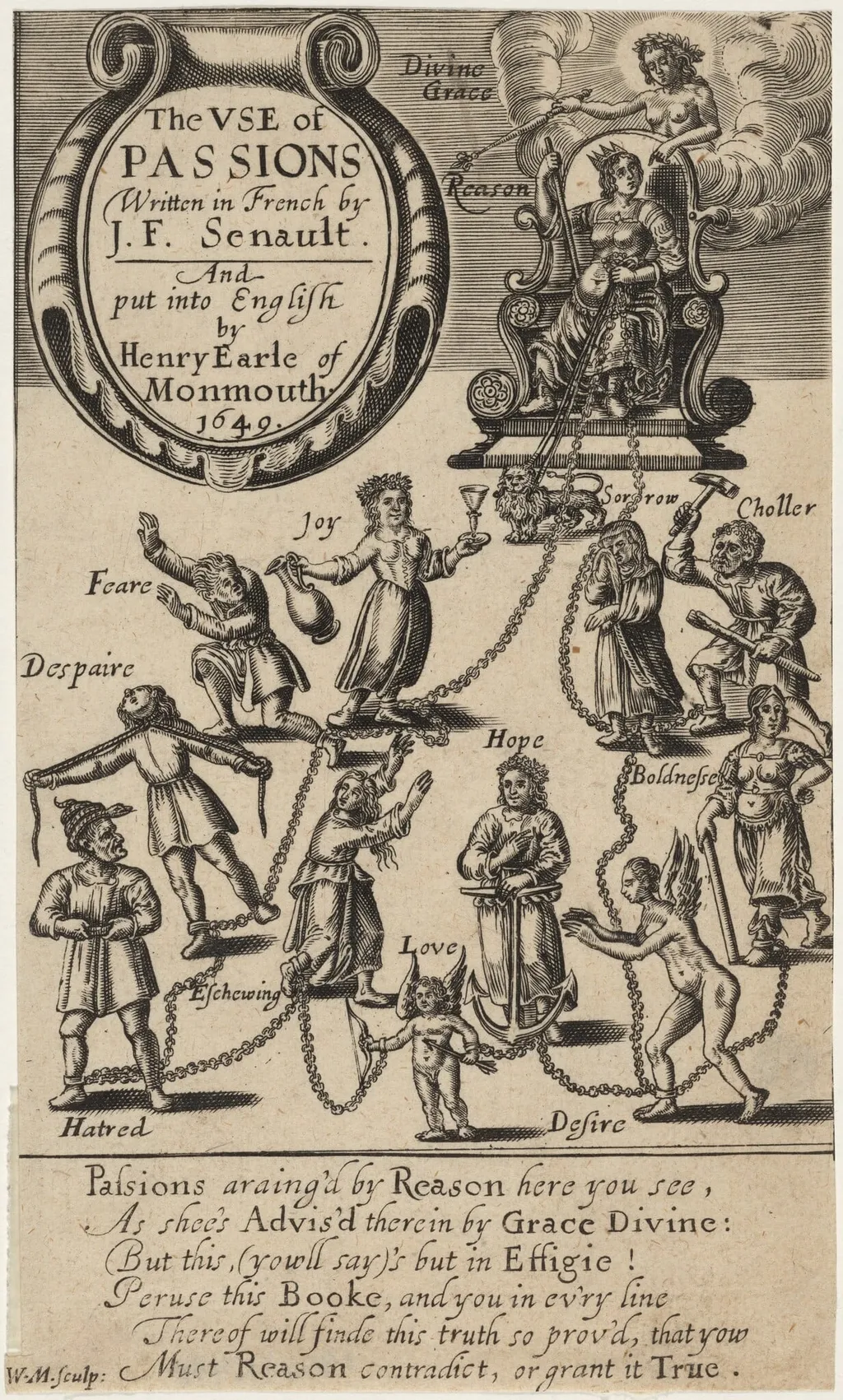 Title Page to J.F. Lenault, The Use of the Passions, by William Marshall, ink, 1649