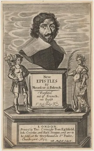 Title page to J.L. Guez, Sieur du Balzack, New Epistles, by William Marshall