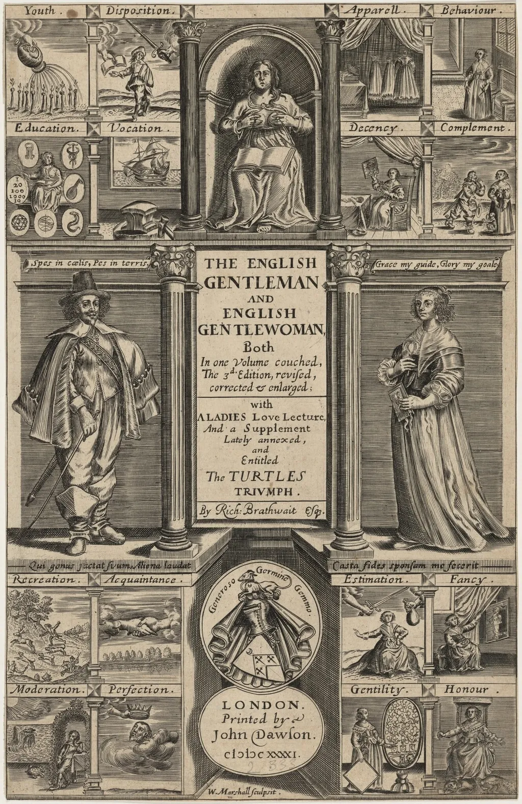 Title page to Richard Brathwait, English Gentleman and English Gentlewoman, by William Marshall, ink, 1623