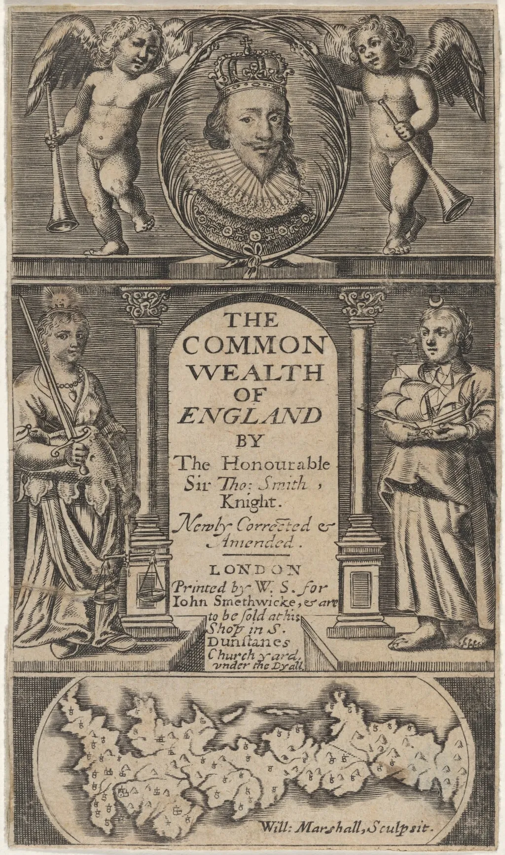 Title Page to Sir Thomas Smith, The Commonwealth of England, by William Marshall, ink, 1633
