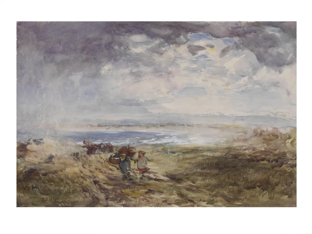 On the Scottish Shore, Coast Scene with Figures, by William McTaggart, watercolor, 1850