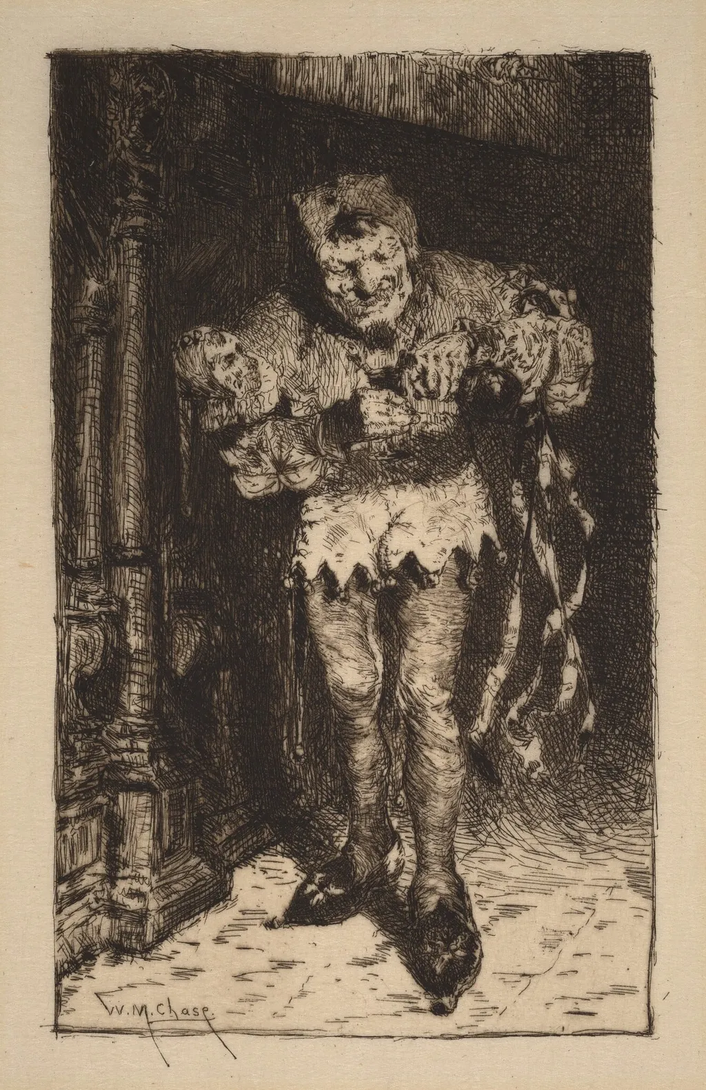 Keying Up: The Court Jester, by William Merritt Chase, ink, 1875