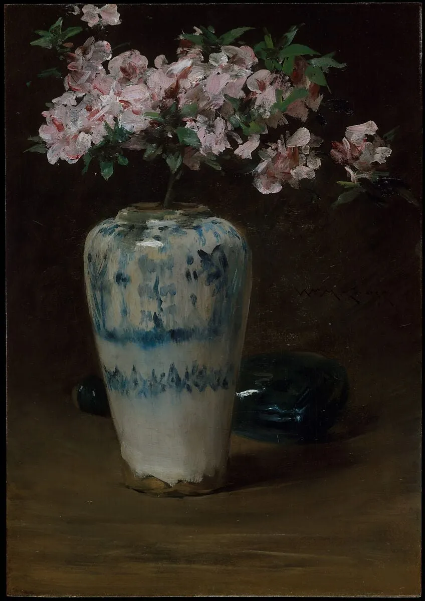 Pink Azalea—Chinese Vase, by William Merritt Chase, oil, 1885