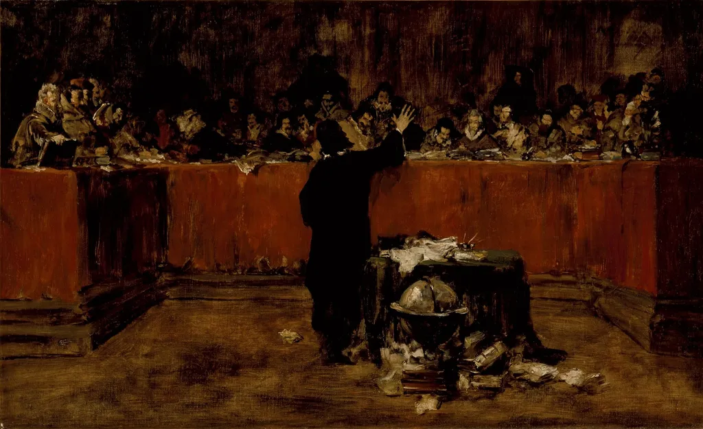 Sketch for a Picture--Columbus before the Council of Salamanca (B) (Christopher Columbus before the Spanish Council), by William Merritt Chase, unspecified, 1888