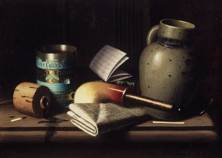 Still Life with Three Castles Tobacco, by William Michael Harnett