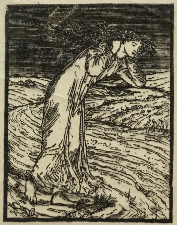 Psyche Throwing Herself into the River, by William Morris, 1866