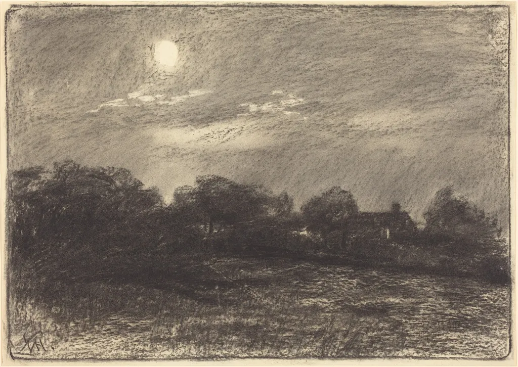 Evening, Farm Landscape, by William Morris Hunt, charcoal, 1874