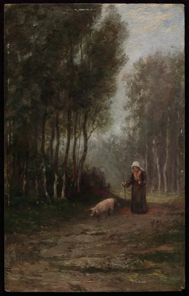 French Peasant Woman with Pig, by William Morris Hunt