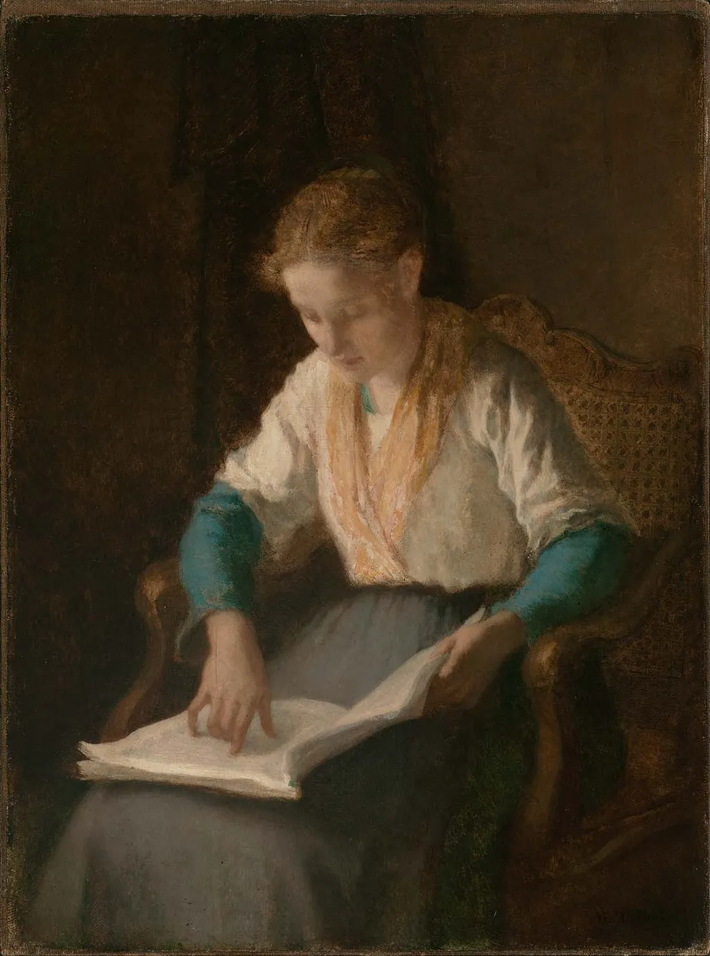 Girl Reading, by William Morris Hunt, oil, 1853