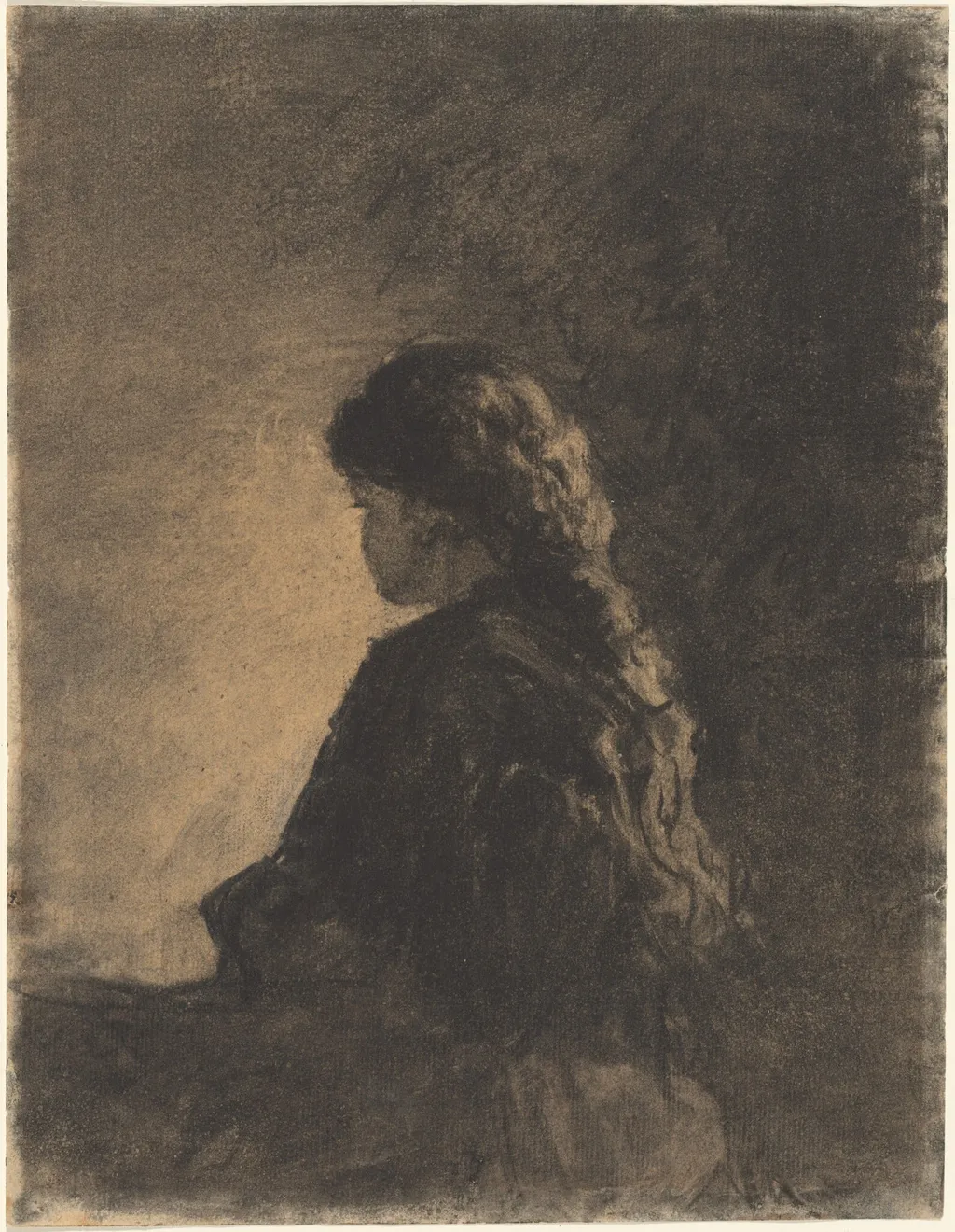 Seated Girl, by William Morris Hunt, charcoal, 1875