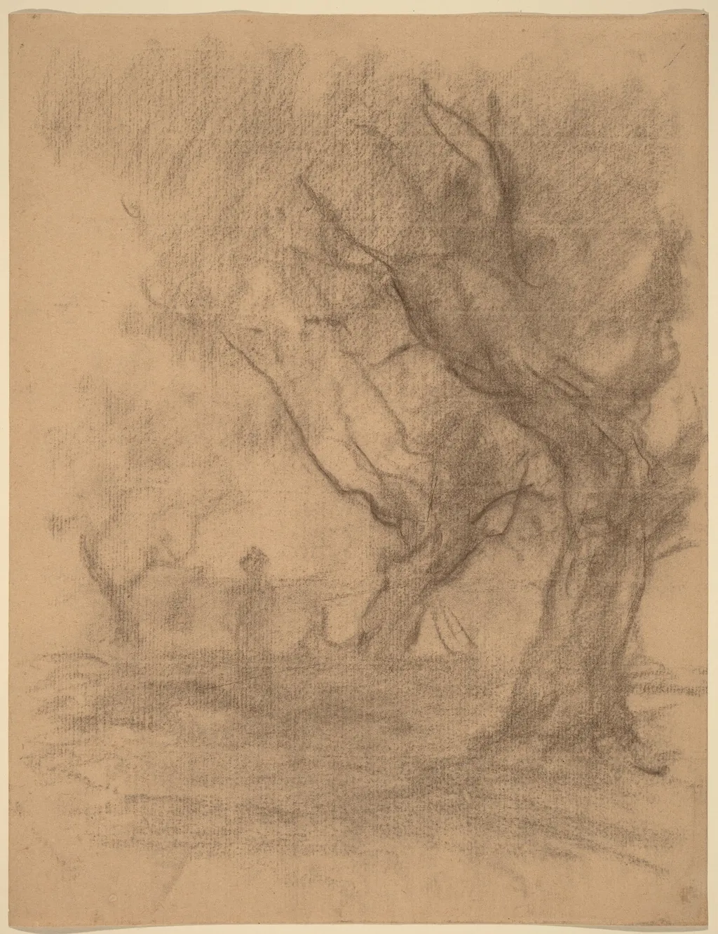 Woman Standing beneath Two Trees, by William Morris Hunt, chalk, 1877