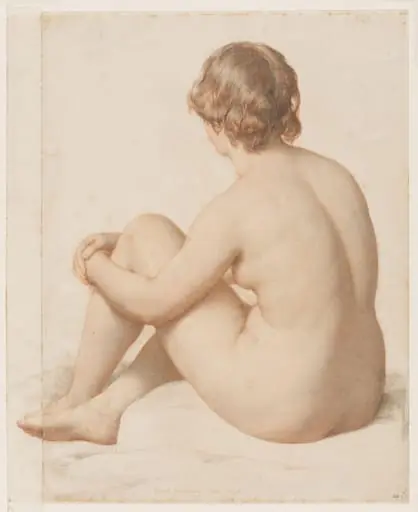 Female nude, seated, three-quarter view from back, by William Mulready