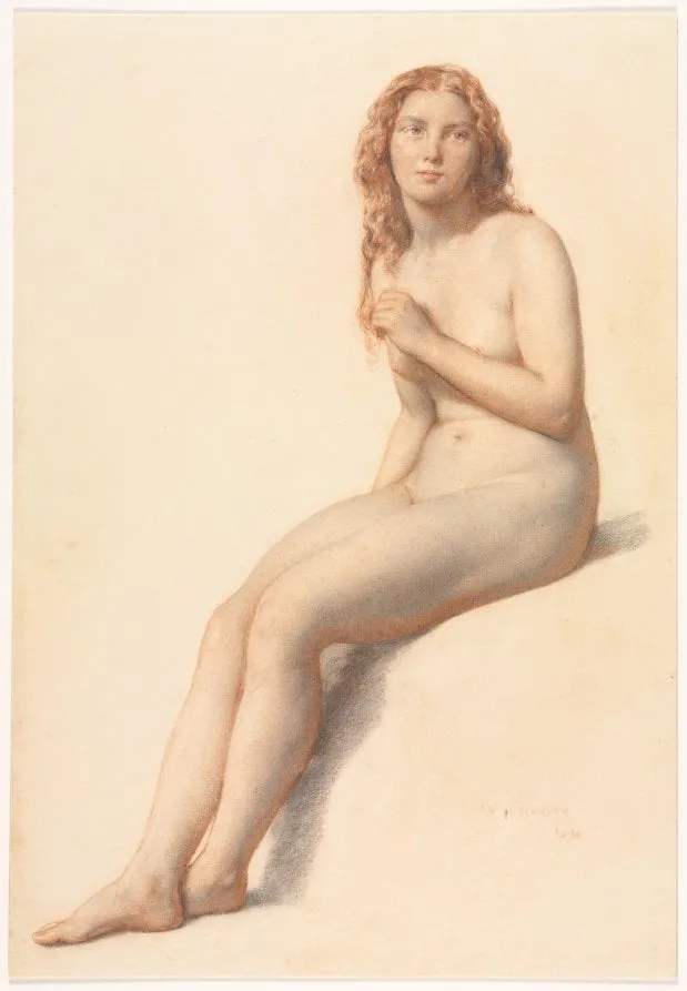 Female Nude, Seated, Three Quarter View from Front, by William Mulready, 1859