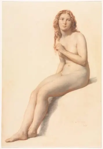 Female Nude, Seated, Three Quarter View from Front, by William Mulready