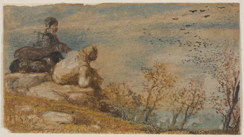 Man and Woman seated on a Cliff, by William Mulready, watercolor, 1831